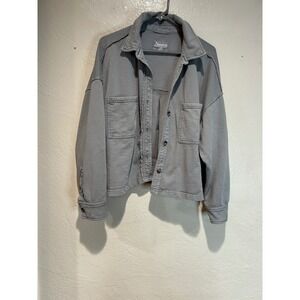 Natural Reflections Gray French Terry Shirt Jacket Shacket Womens Large Relaxed